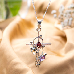 Fusionari 925 Sterling Silver Multistone Pendant for Women | Colorful Gemstone Pendant | Without Chain
