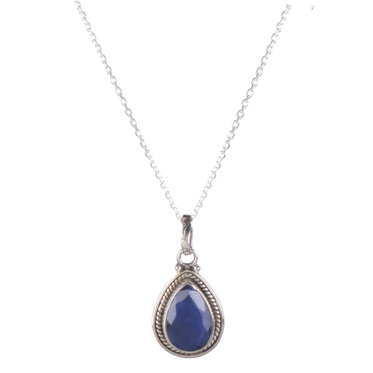 Fusionari 925 Sterling Silver Lapis Pendant Necklace for Women with 18" Chain | Handmade Minimalist Jewelry | Elegant Sparkling Design | Size 2.4x1.2 cm |