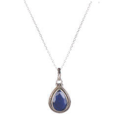 Fusionari 925 Sterling Silver Lapis Pendant Necklace for Women with 18" Chain | Handmade Minimalist Jewelry | Elegant Sparkling Design | Size 2.4x1.2 cm |