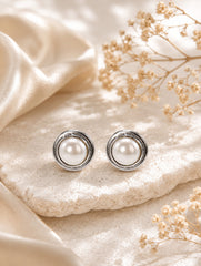 925 Sterling Silver Round Pearl Gemstone Stud Earrings