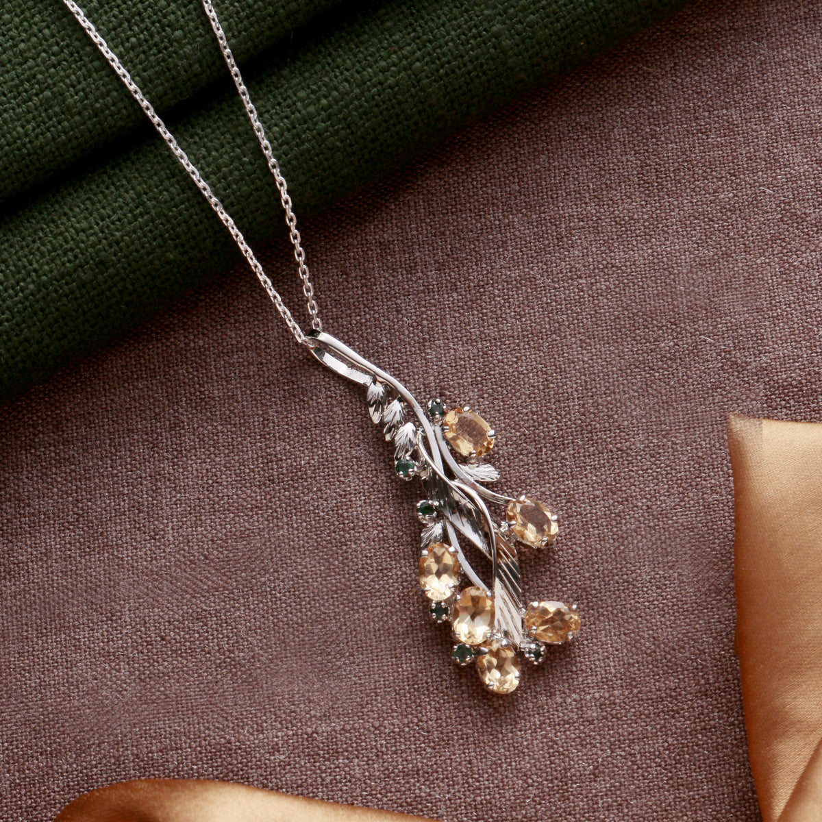 925 Sterling Silver Citrine Pendant with 18" Chain for Women, November Birthstone Handcrafted Jewelry