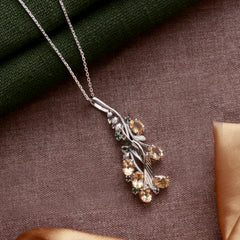925 Sterling Silver Citrine Pendant with 18" Chain for Women, November Birthstone Handcrafted Jewelry