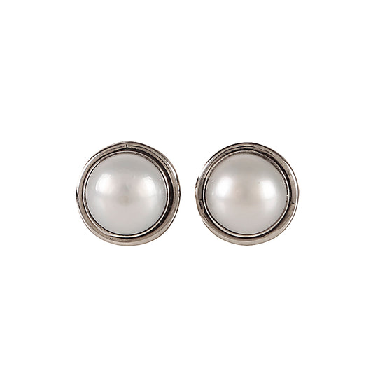 Fusionari 925 Sterling Silver Pearl Eartops for Women | Cream Gemstone Jewelry | Handcrafted Elegant Gift