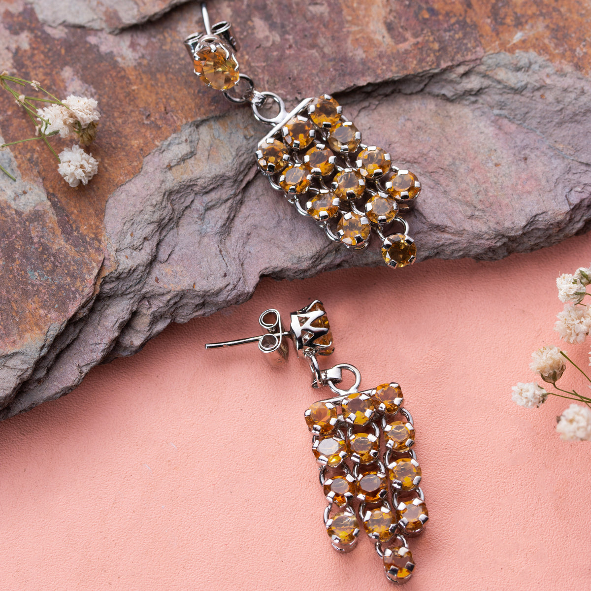Fusionari 925 Sterling Silver Citrine Earrings for Women | Yellow Gemstone Jewelry | Elegant Minimal Style