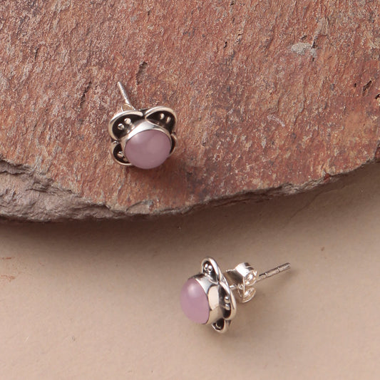 925 Sterling Silver Pink Chalcedony Eartops for Women | Natural Gemstone Jewelry | Elegant Gift