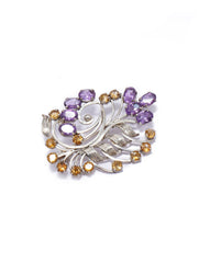 925 Sterling Silver Amethyst and Citrine Gemstone Leaf Floral Vine Brooch Pin for Women