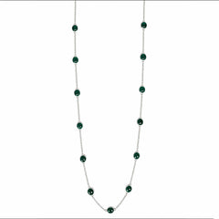 925 Silver Green Onyx Gemstone Necklace Round Cabochon Cut in Bezel Setting with Link Chain Design