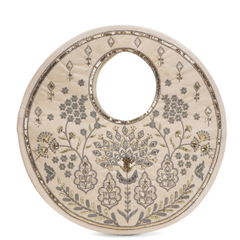 Traditional Beige Suede Round Handbag with Floral Embroidery, Gota Patti & Sequin Work