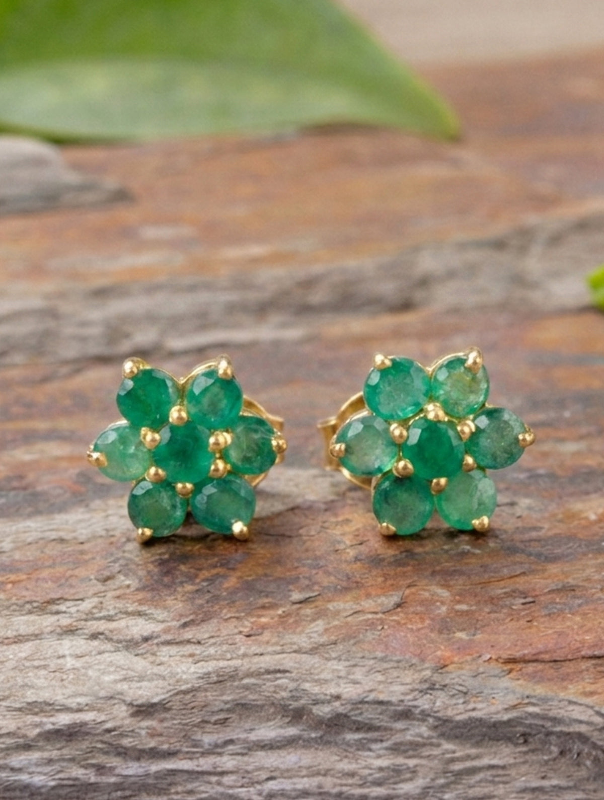 925 Sterling Silver Gold Plated Emerald Stud Earrings for Women | Gemstone Stud Eartop | Handmade Jewelry | Elegant Daily Wear Gift