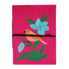 Handcrafted Embroidered Journal with Handmade Paper Fabric Cover & Bahi Khata Closure Diary for Writing Sketching & Gifting | Pink | 8 x 5 inches