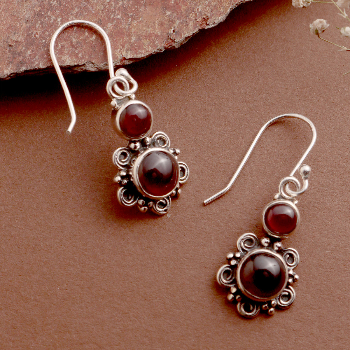 925 Sterling Silver Garnet Earrings for Women|Authentic Silver Jewelry | Handcrafted Elegant Gift