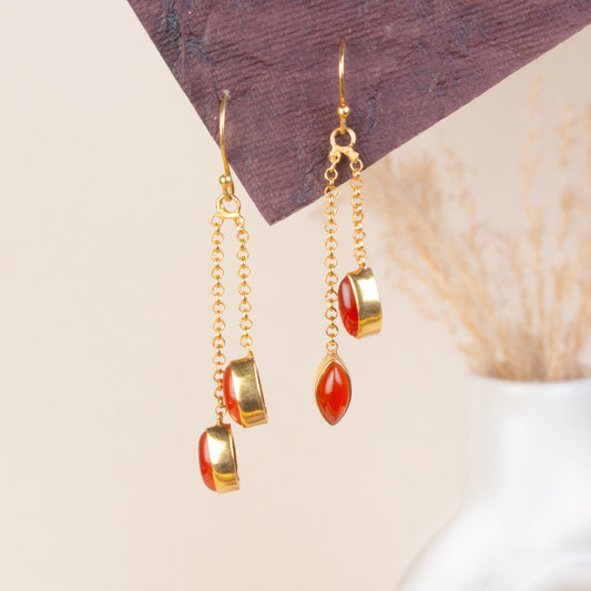 925 Sterling Silver Carnelian Earrings with 2.5 Micron Gold Plating | Handmade Gemstone Earrings for Women | Party Wear Jewelry