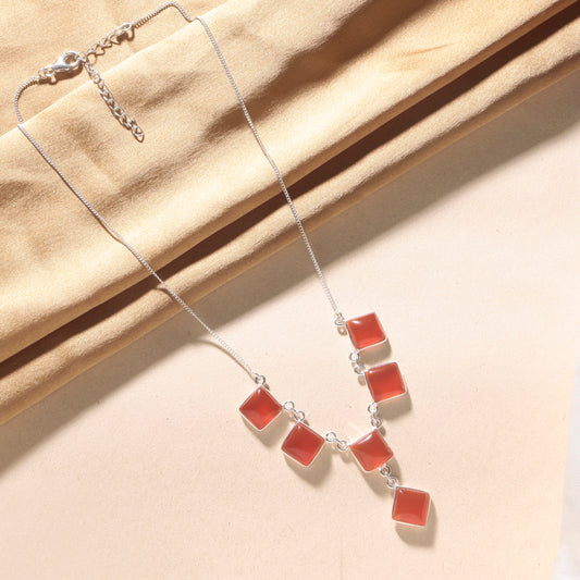 925 Sterling Silver Carnelian Pendant Necklace with 18" Chain for Women | Gemstone Jewelry | Party Wear Gift