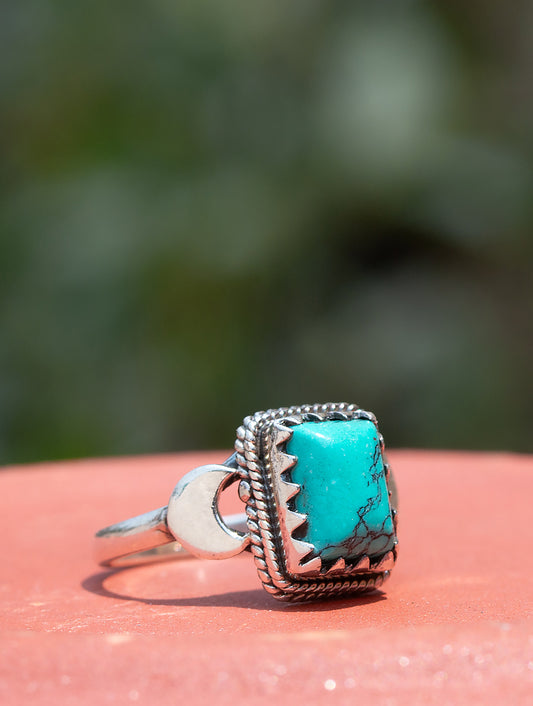 925 Sterling Silver Turquoise Ring for Women Handmade Gemstone Ring Adjustable Statement Jewelry Birthday Gift