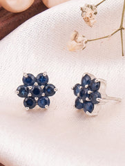 925 Sterling Silver Blue Sapphire Stud Earrings for Women | Gemstone Stud Eartop | Handmade Silver Jewelry | Elegant Daily Wear Gift
