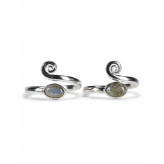 925 Sterling Silver Labradorite Oval Gemstone Adjustable Toe Rings