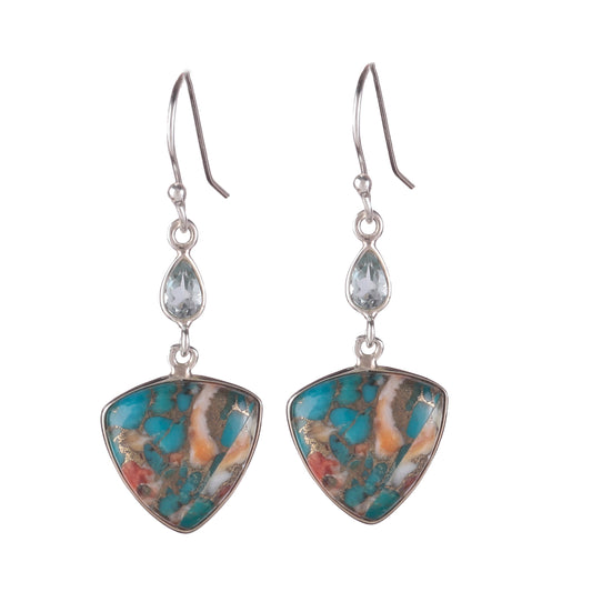 925 Sterling Silver Multi-Turquoise Earrings for Women Bohemian Gemstone Jewelry