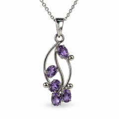 925 Silver Amethyst Gemstone Oval Pendant Curved Floral Cluster Design