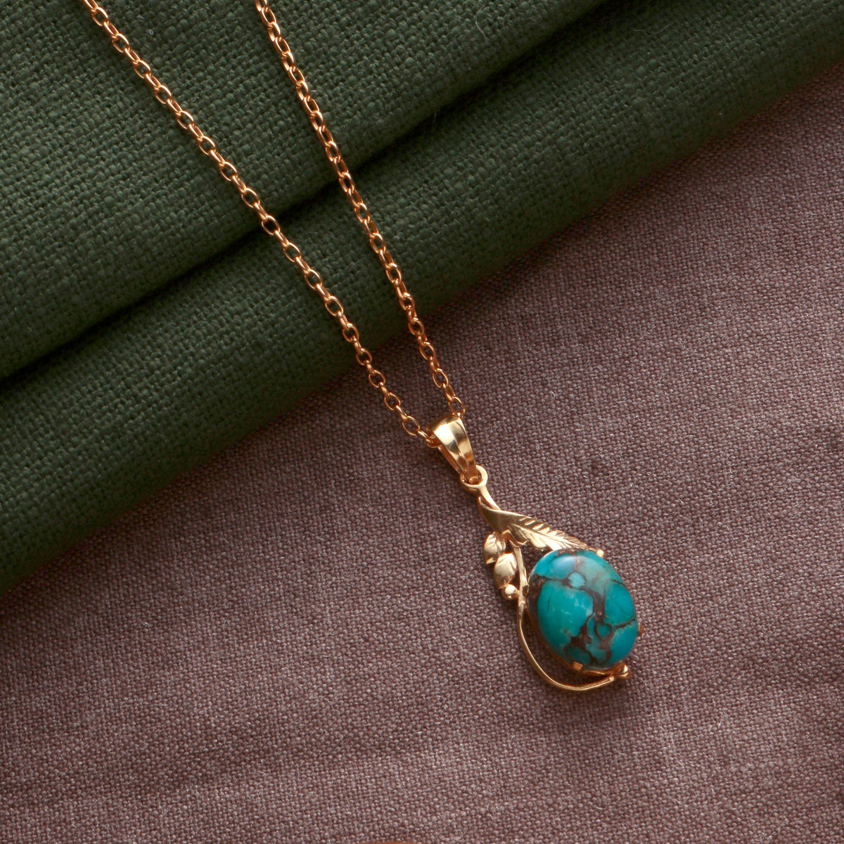 925 Sterling Silver Gold Plated Turquoise Pendant with 18" Chain for Women, Handcrafted Gemstone Jewelry