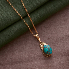 925 Sterling Silver Gold Plated Turquoise Pendant with 18" Chain for Women, Handcrafted Gemstone Jewelry