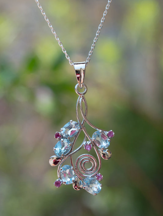 925 Sterling Silver Blue Topaz Pendant  Handmade Gemstone Necklace for Women Elegant Jewelry Gift