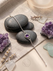 925 Sterling Silver Amethyst Gemstone Floral Design Bracelet for women & Girls