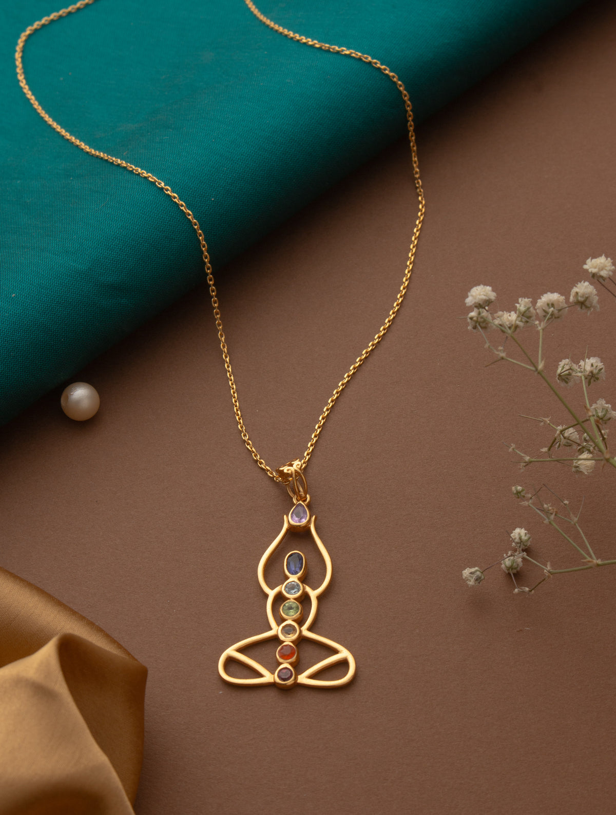 925 Sterling Silver Gold Plated Chakra Pendant for Women | Gemstone Pendant | Handmade Jewelry | Elegant Daily Wear Gift