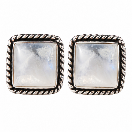 925 Sterling Silver Moonstone Eartops for Women | Handcrafted White Gemstone Jewelry |