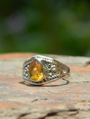 925 Sterling Silver Citrine Ring for Women Handmade Gemstone Ring Adjustable Statement Jewelry Birthday Gift