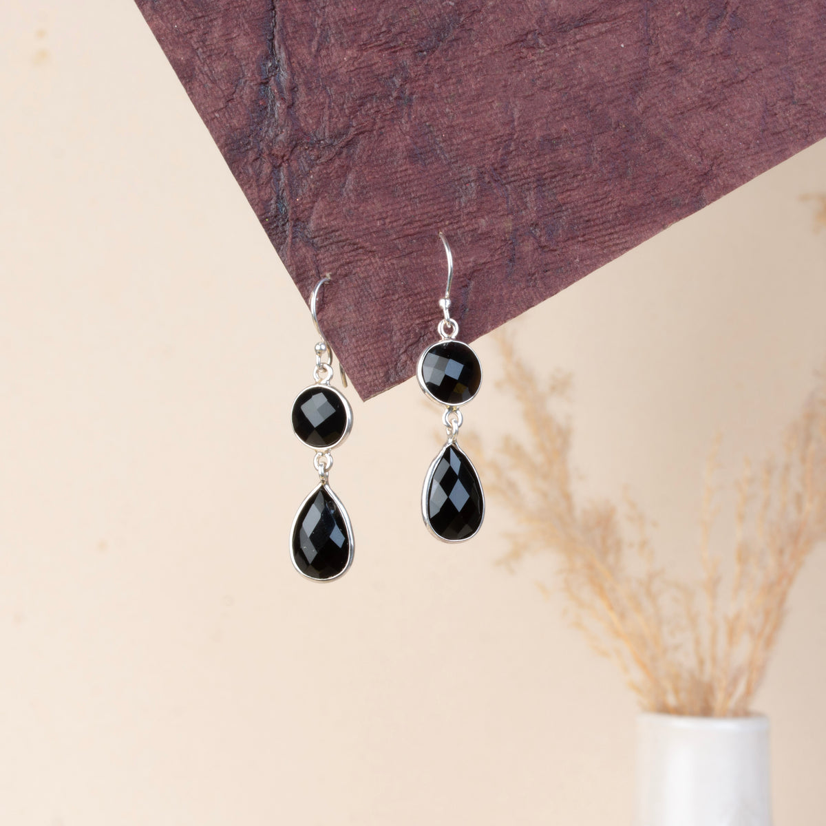 925 Sterling Silver Black Onyx Earrings for Women | Gemstone Stud Earrings | Handmade Daily Wear Silver Jewelry Gift