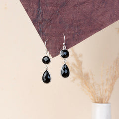 925 Sterling Silver Black Onyx Earrings for Women | Gemstone Stud Earrings | Handmade Daily Wear Silver Jewelry Gift