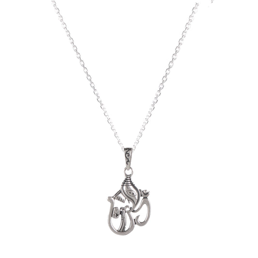 Fusionari 925 Sterling Silver Ganesh Pendant Necklace for Women with 18" Chain | Handmade Minimalist Jewelry | Elegant Sparkling Design | Size 3.8x1.9 cm |