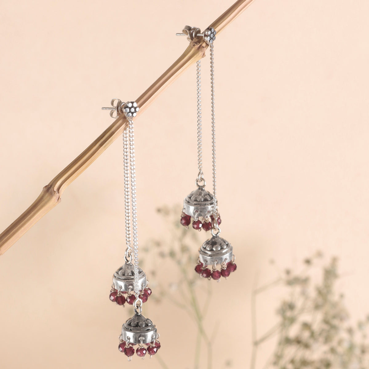925 Sterling Silver Garnet Earrings for Women | Authentic Silver Jewelry| Handcrafted Elegant Gift