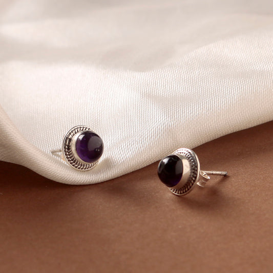 925 Sterling Silver Amethyst Eartops for Women | Natural Gemstone Jewelry | Elegant Gift