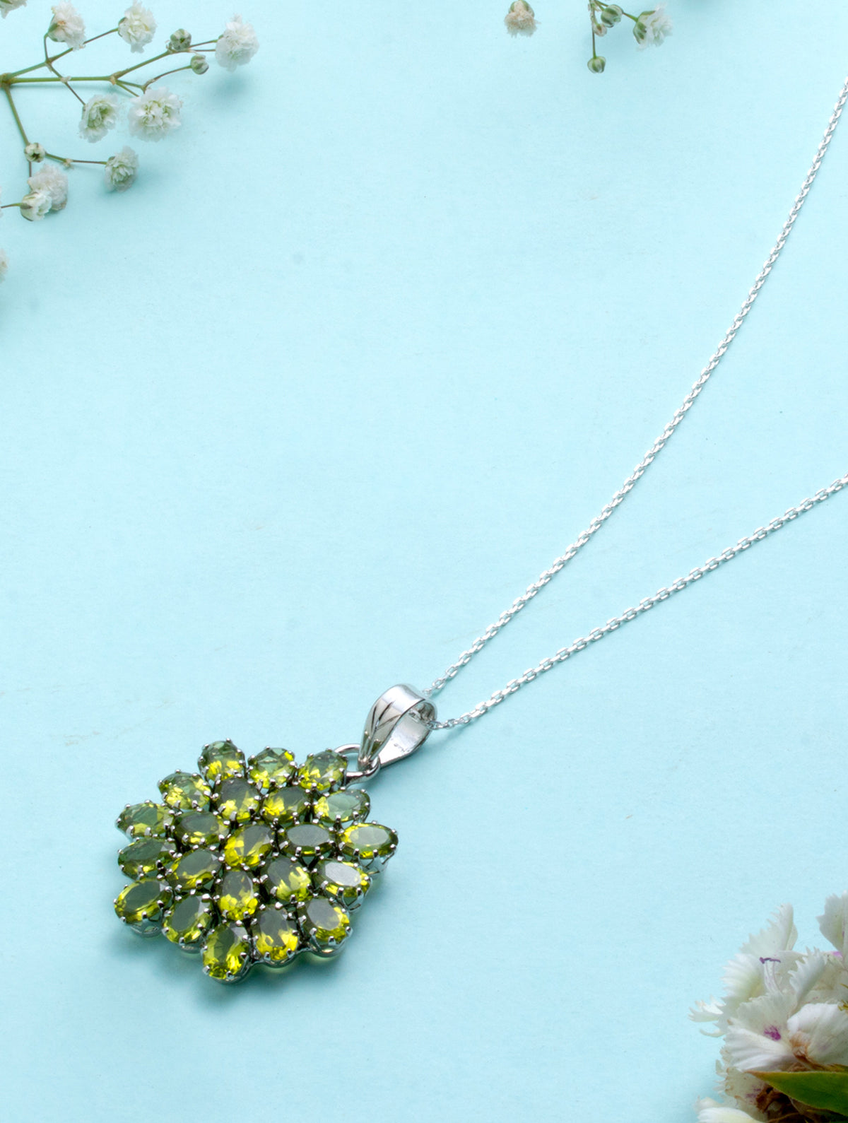925 Sterling Silver Peridot Pendant  Handmade Gemstone Necklace for Women Elegant Jewelry Gift