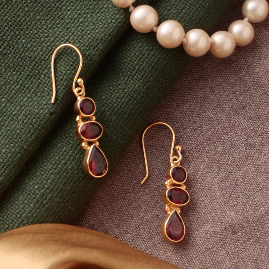 925 Sterling Silver Gold Plated Garnet Earrings for Women | Natural Garnet Gemstone Jewelry | Elegant Handcrafted Gift