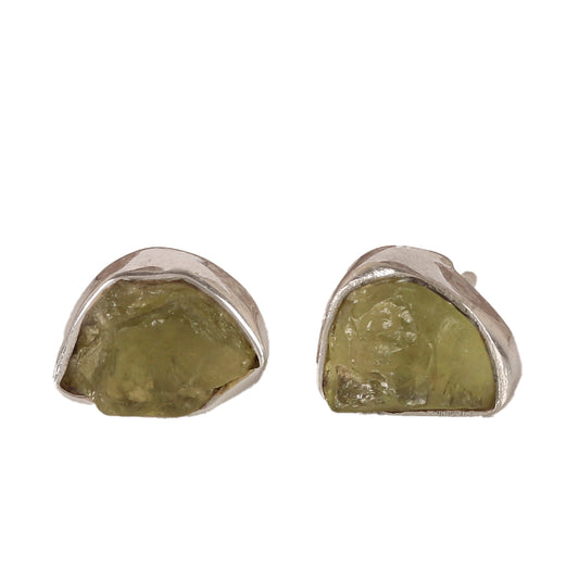 Fusionari 925 Silver Raw Peridot Stud Earrings | Handmade Natural Stone: Uncut Peridot Stone | Lightweight Women’s Jewelry