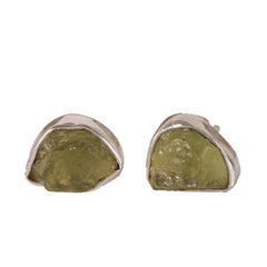 Fusionari 925 Silver Raw Peridot Stud Earrings | Handmade Natural Stone: Uncut Peridot Stone | Lightweight Women’s Jewelry