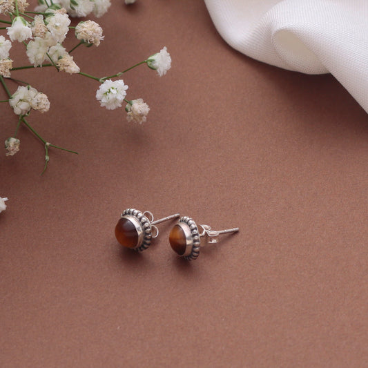925 Sterling Silver Tiger Eye Stud Earrings for Women | Bold Black Handmade Eartops | Minimalist Daily Jewelry (Copy)