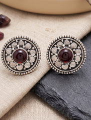 925 Sterling Silver Garnet Gemstone Round Stud Earrings