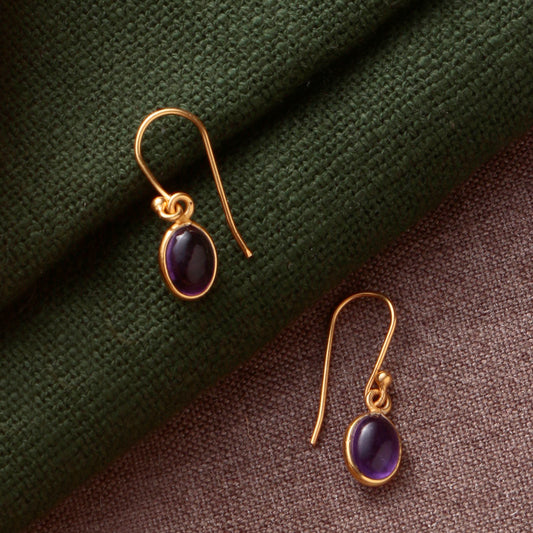 925 Sterling Silver Gold Plated Amethyst Earrings for Women | Natural Gemstone Jewelry | Handcrafted Elegant Gift