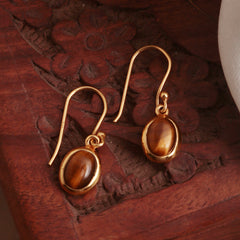 925 Sterling Silver Gold Plated Tiger Eye Earrings for Women | Natural Tiger Eye Gemstone Jewelry | Elegant Handcrafted Gift