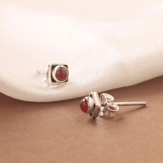 925 Sterling Silver Carnelian Eartops for Women | Natural Gemstone Jewelry | Elegant Gift