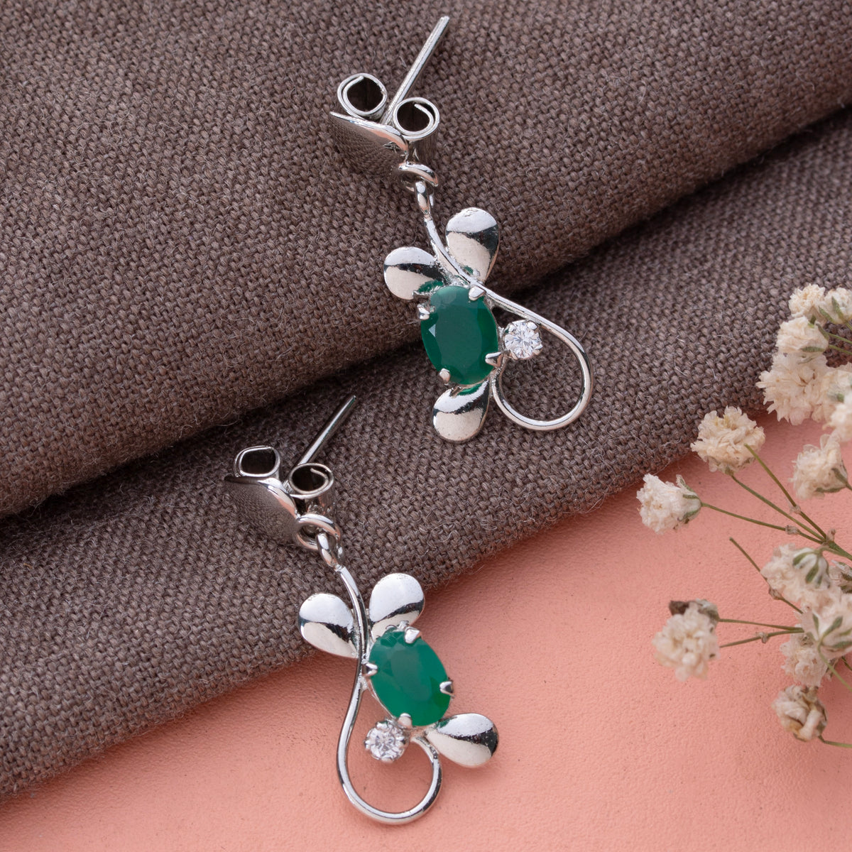 Fusionari 925 Sterling Silver Green Onyx Earrings for Women | Elegant Gemstone Jewelry for Office & Party Wear