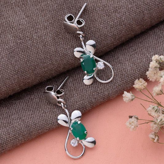 Fusionari 925 Sterling Silver Green Onyx Earrings for Women | Elegant Gemstone Jewelry for Office & Party Wear