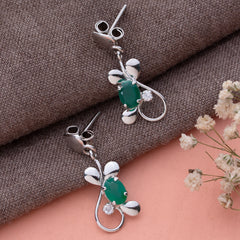 Fusionari 925 Sterling Silver Green Onyx Earrings for Women | Elegant Gemstone Jewelry for Office & Party Wear