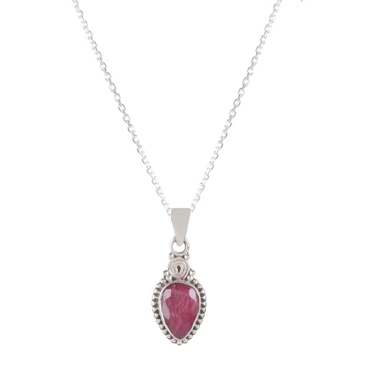 Fusionari 925 Sterling Silver Ruby Pendant Necklace for Women with 18" Chain | Handmade Minimalist Jewelry | Elegant Sparkling Design | Size 2.1x1 cm |