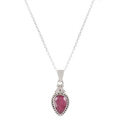 Fusionari 925 Sterling Silver Ruby Pendant Necklace for Women with 18" Chain | Handmade Minimalist Jewelry | Elegant Sparkling Design | Size 2.1x1 cm |