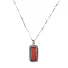 Fusionari 925 Sterling Silver Carnelian Pendant Necklace for Women with 18" Chain | Handmade Minimalist Jewelry | Elegant Sparkling Design | Size 4.5x1.2 cm |
