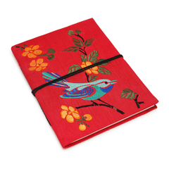 Handcrafted Embroidered Journal with Handmade Paper Fabric Cover & Bahi Khata Closure Diary for Writing Sketching & Gifting | Red | 8 x 5 inches